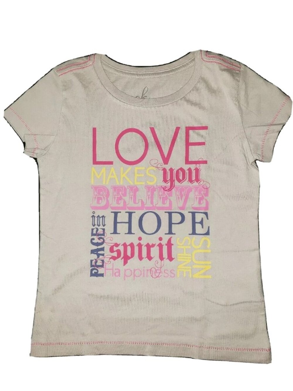 PEEK Girl T Shirt size 4-5 New Graphics Love Hope Spirit Happiness Believe New